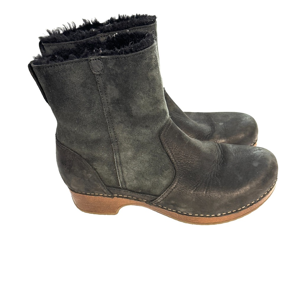 Dansko Bettie Boots Womens US 9.5-10 Black Nubuck Leather Shearling Lined Bootie